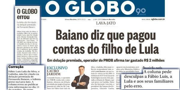 O globo admite que mente